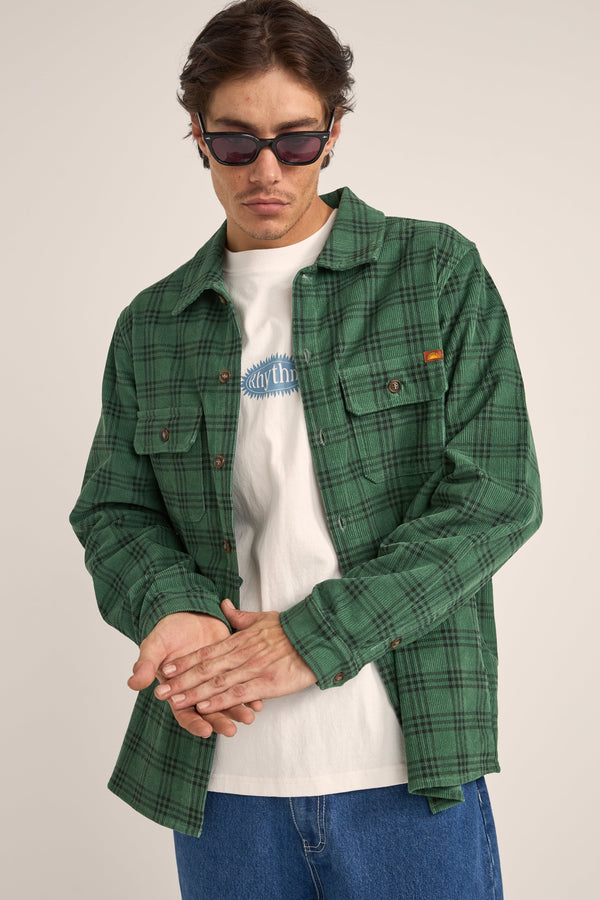 CORD CHECK OVERSHIRT - GREEN