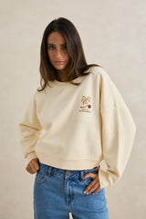 PALM SLOUCHY CREW NECK FLEECE - CREAM
