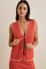 GIGI LONGLINE KNIT VEST - RED