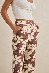 MELIA FLORAL WIDE LEG PANT - CHOCOLATE