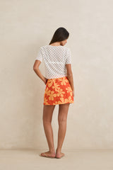 MELIA FLORAL BIAS CUT MINI SKIRT - RED