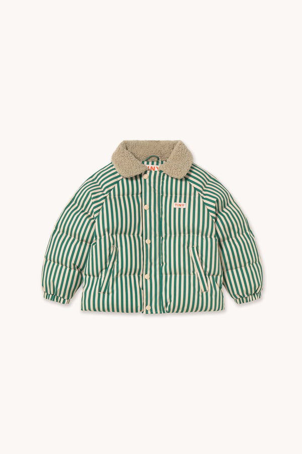 GREEN STRIPES PADDED JACKET - VANILLA/DARK GREEN