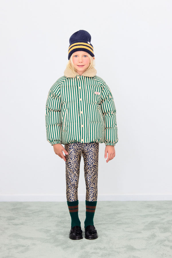 GREEN STRIPES PADDED JACKET - VANILLA/DARK GREEN