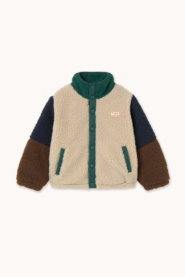 COLOR BLOCK POLAR SHERPA JACKET - DARK GREEN
