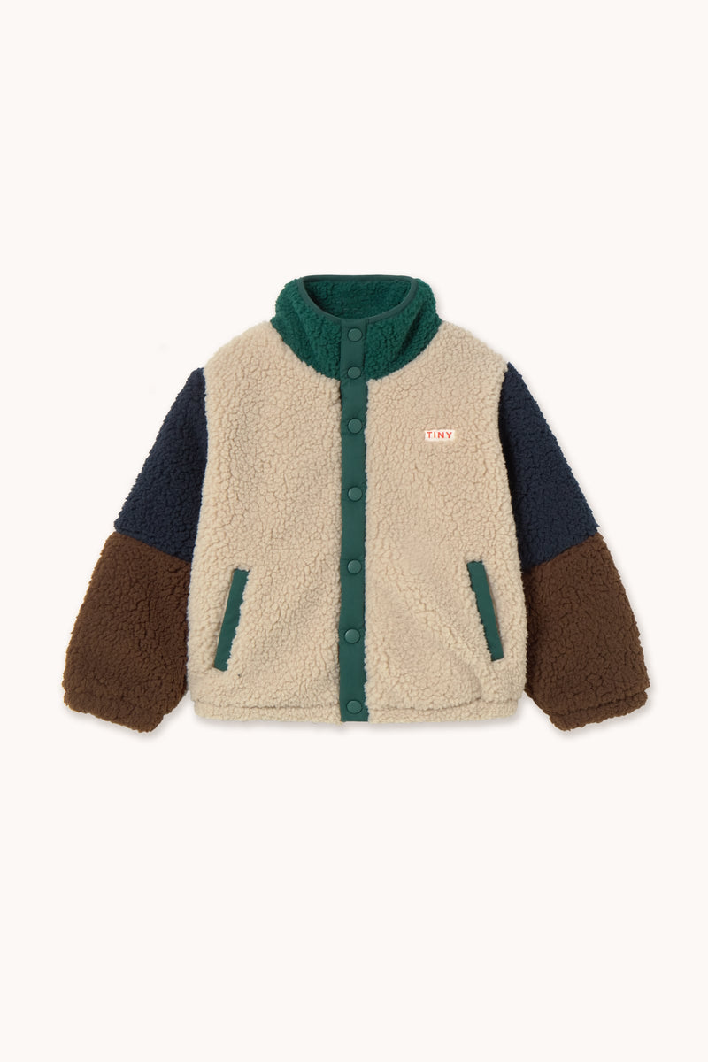 COLOR BLOCK POLAR SHERPA JACKET - DARK GREEN