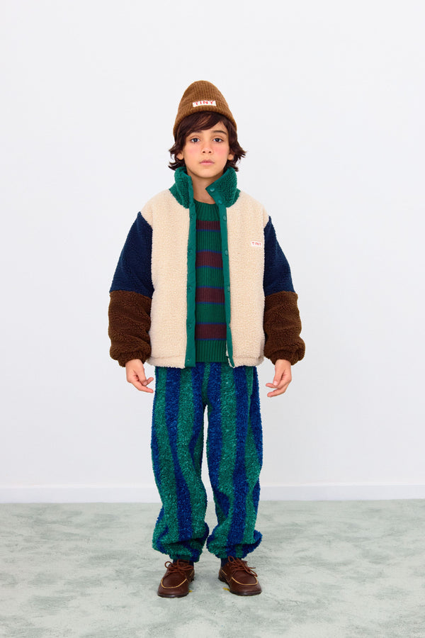 COLOR BLOCK POLAR SHERPA JACKET - DARK GREEN