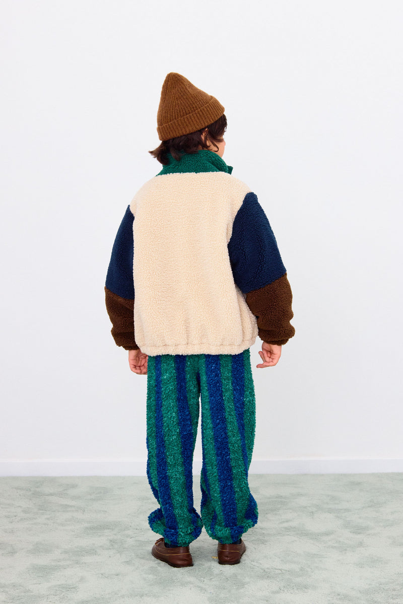 COLOR BLOCK POLAR SHERPA JACKET - DARK GREEN