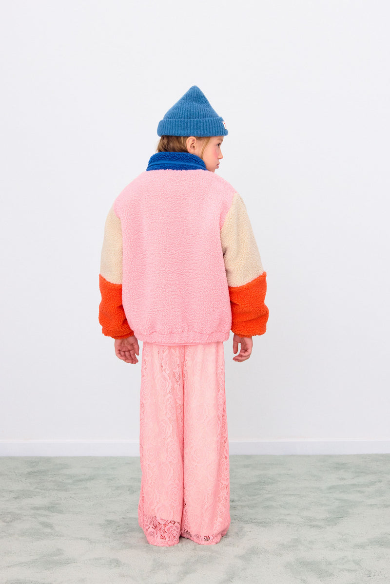 COLOR BLOCK POLAR SHERPA JACKET - DARK BLUE