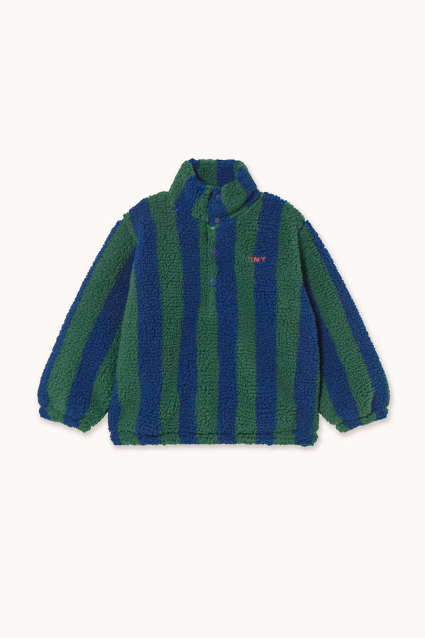 STRIPES SHERPA SWEATSHIRT - DARK GREEN/ LIGHT NAVY