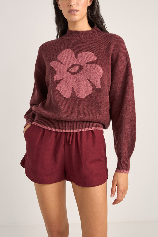JULIET FLORAL JUMPER - BURGUNDY