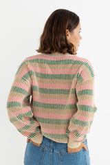 ESTELLE QUARTER ZIP STRIPED KNIT - GUAVA