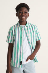 KIDS LAWSON STRIPE SS WHITE/VIVID VERDANT