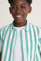 KIDS LAWSON STRIPE SS WHITE/VIVID VERDANT