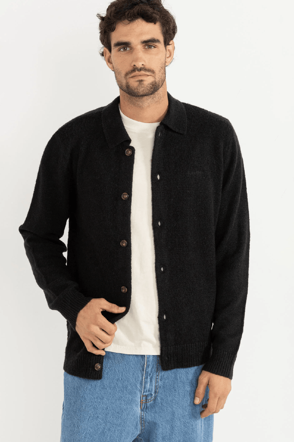 MOHAIR BUTTON UP KNIT - BLACK