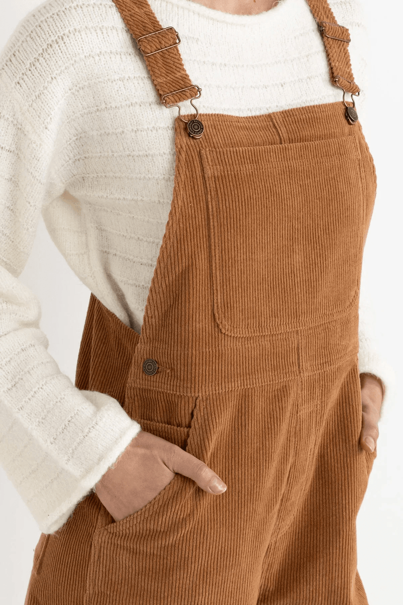 CORD TIE SHORT OVERALL - BROWN