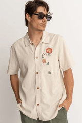 Flower Embroidery SS Shirt - Natural