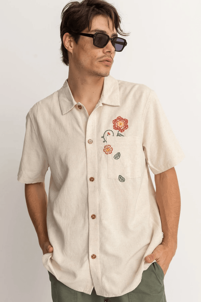 Flower Embroidery SS Shirt - Natural