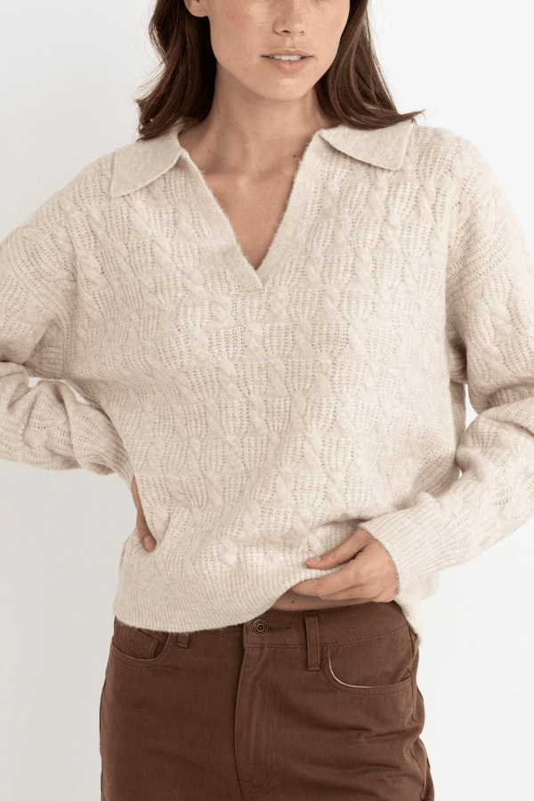 LEXIE V-NECK COLLARED JUMPER - NATURAL