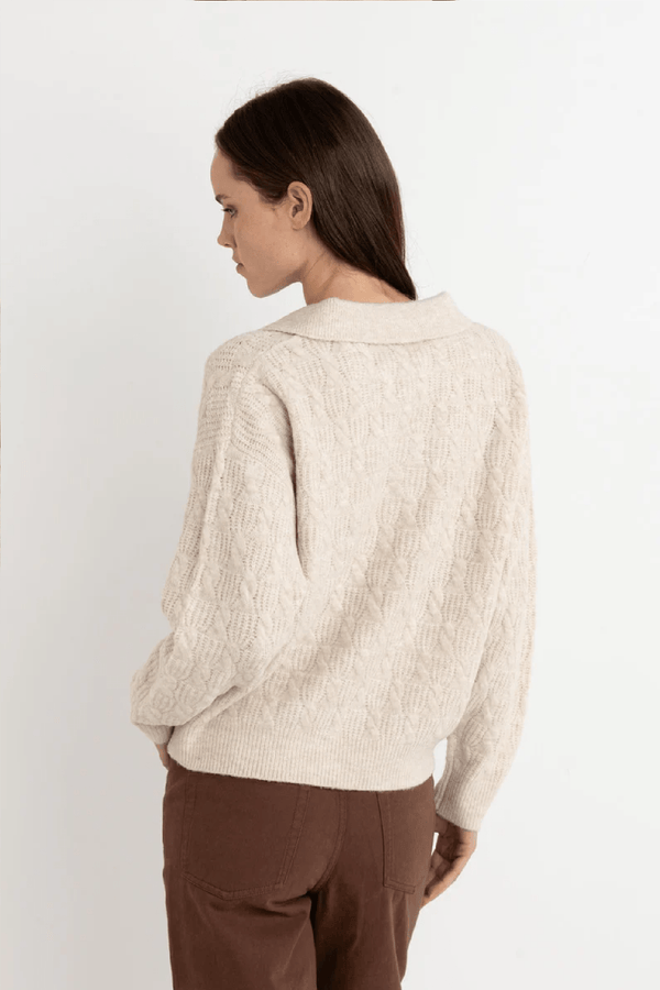 LEXIE V-NECK COLLARED JUMPER - NATURAL
