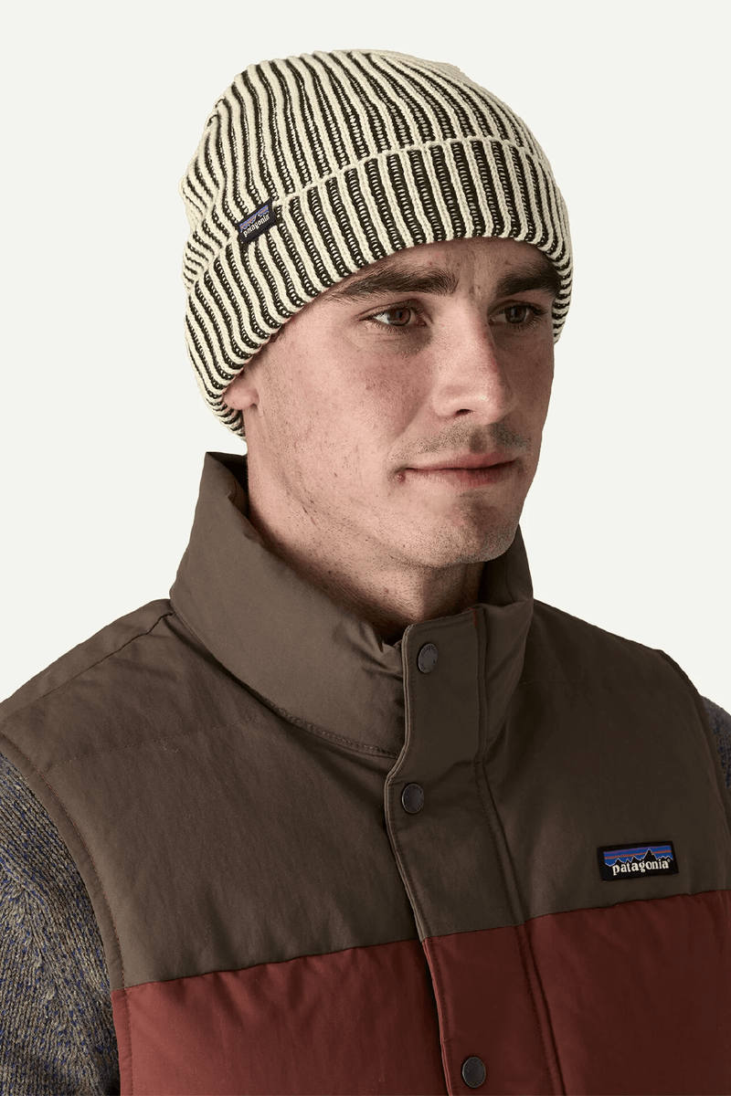 FISHERMANS ROLLED BEANIE - CONTRAST STRIPE: BLACK