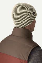 FISHERMANS ROLLED BEANIE - CONTRAST STRIPE: BLACK
