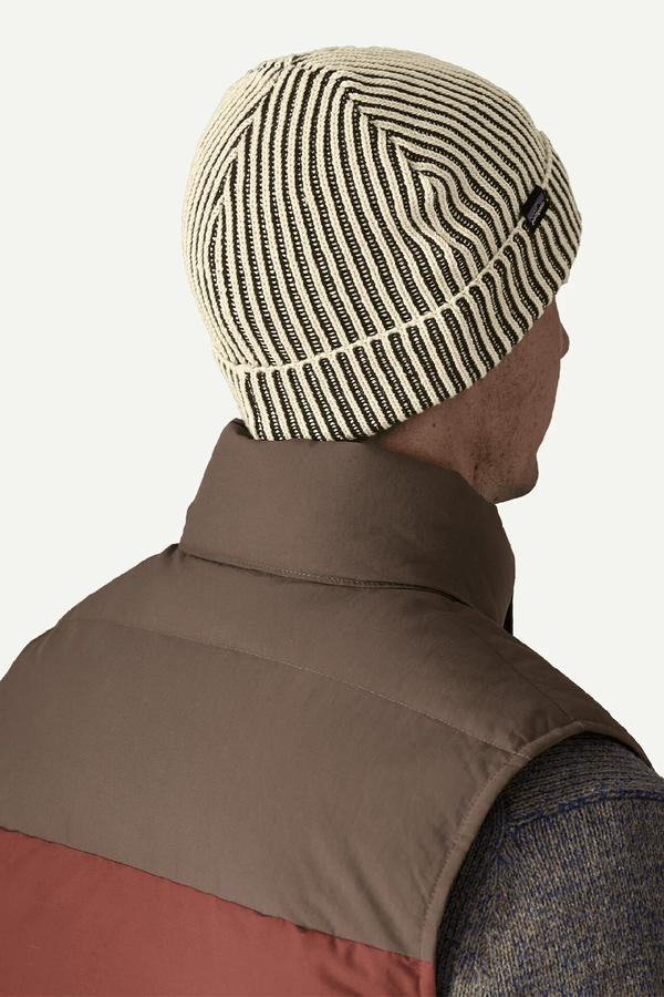FISHERMANS ROLLED BEANIE - CONTRAST STRIPE: BLACK