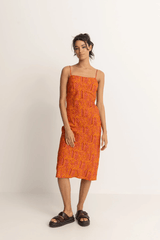 Adia Paisley Bias Cut Midi Dress - Orange