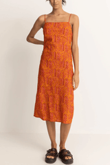 Adia Paisley Bias Cut Midi Dress - Orange