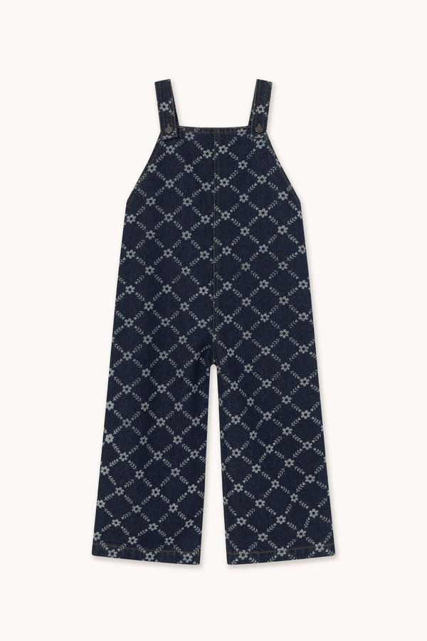 FLOWER GRID DENIM DUNGAREE - DARK BLUE DENIM