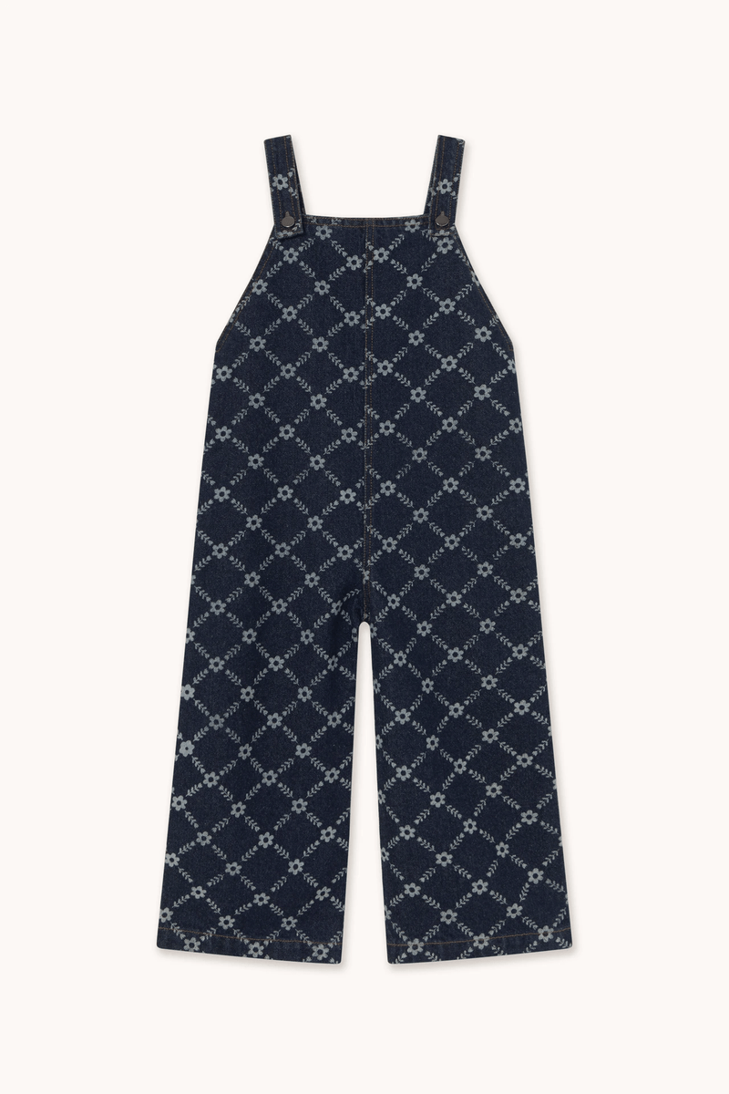 FLOWER GRID DENIM DUNGAREE - DARK BLUE DENIM