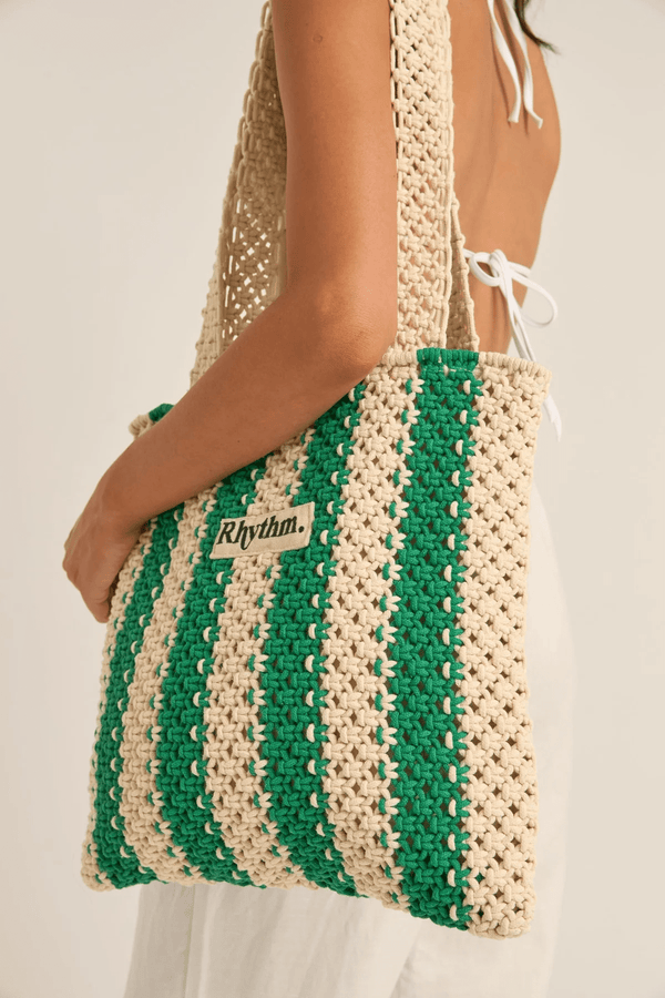 DINERO STRIPE CROCHET TOTE BAG - GREEN