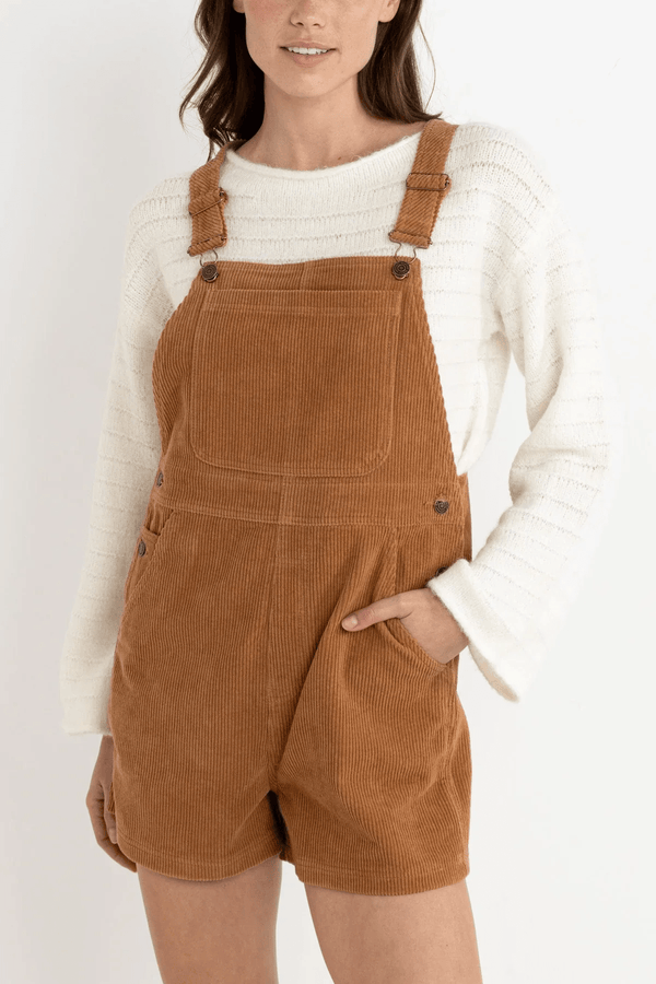 CORD TIE SHORT OVERALL - BROWN
