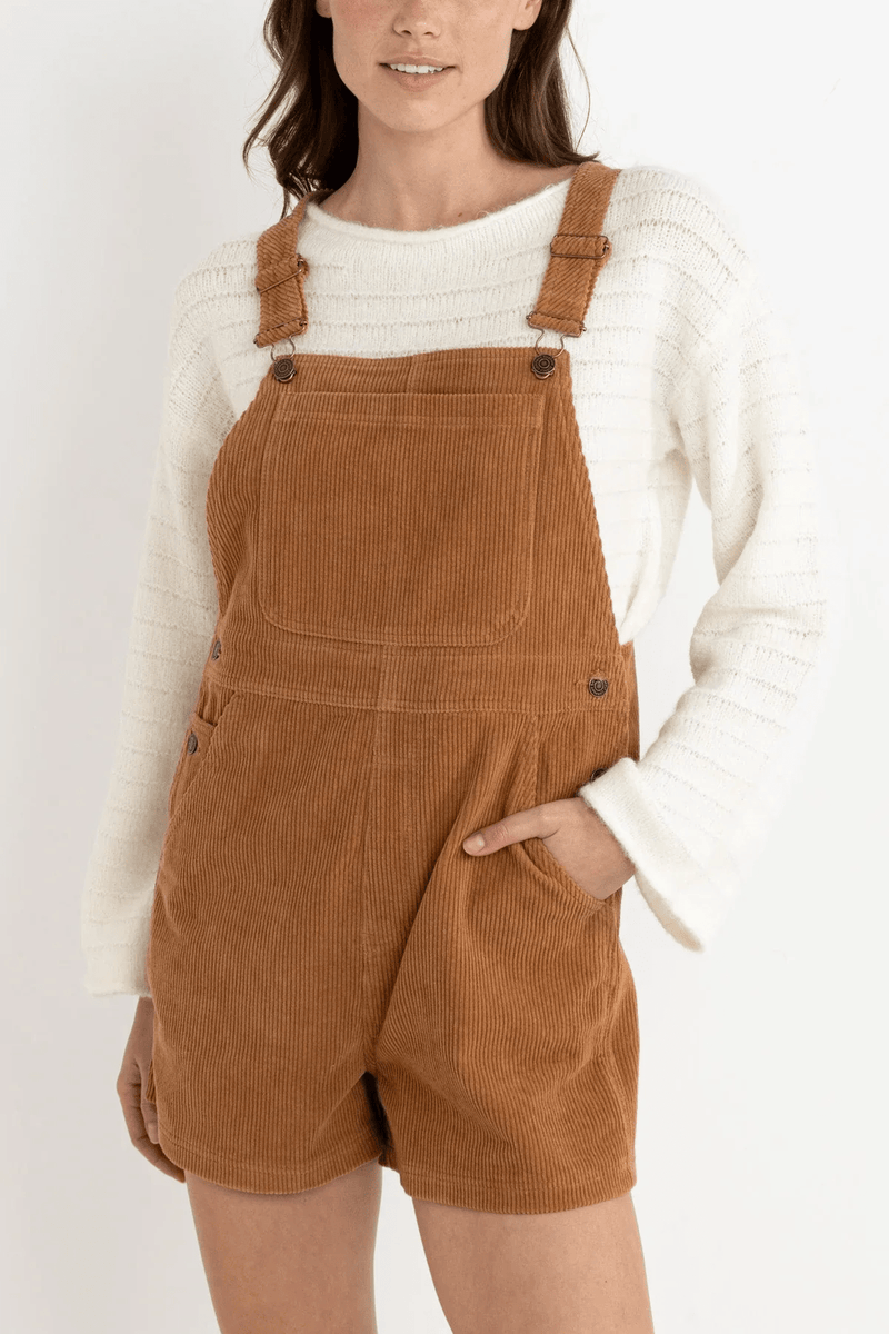 CORD TIE SHORT OVERALL - BROWN