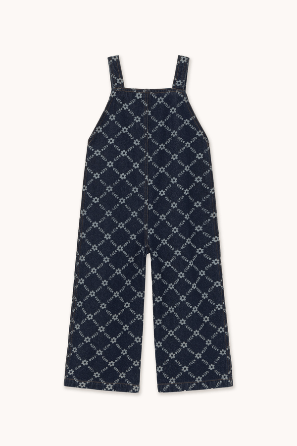 FLOWER GRID DENIM DUNGAREE - DARK BLUE DENIM