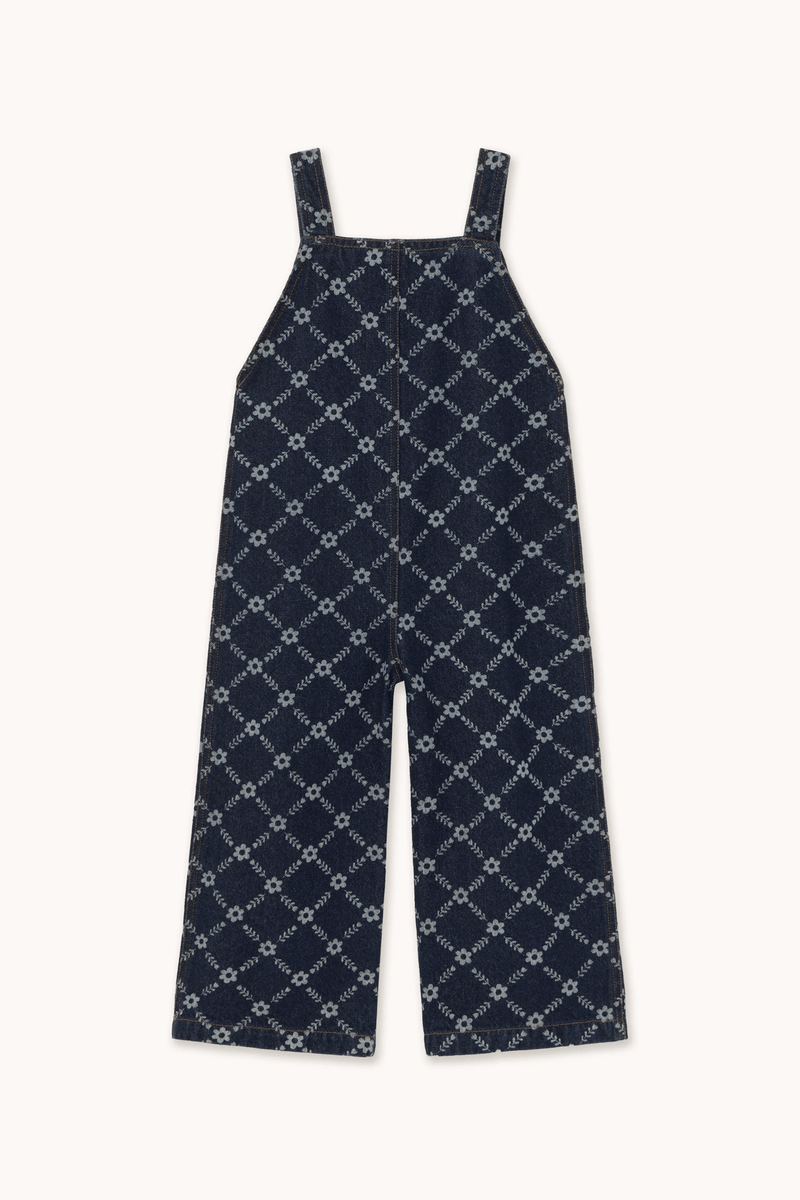 FLOWER GRID DENIM DUNGAREE - DARK BLUE DENIM