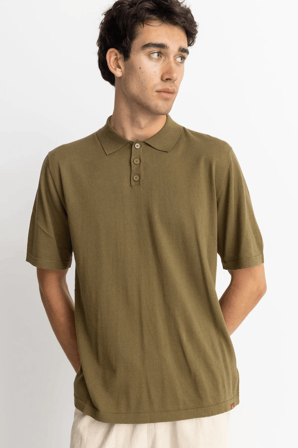 Essential Knit SS Polo - Olive