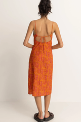 Adia Paisley Bias Cut Midi Dress - Orange