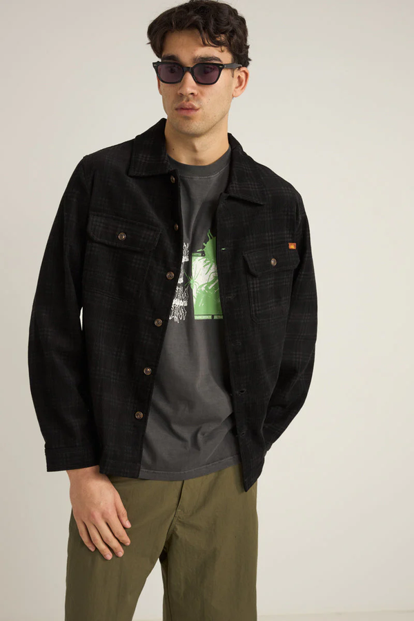 CORD CHECK OVERSHIRT - BLACK
