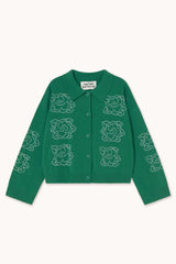 FLOWERS EMBROIDERED CARDIGAN - DARK EMERALD