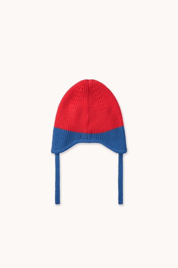COLOR BLOCK EARFLAP BEANIE - SUMMER RED