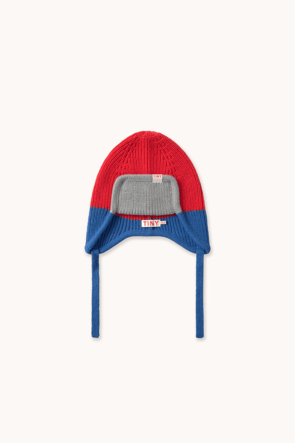 COLOR BLOCK EARFLAP BEANIE - SUMMER RED