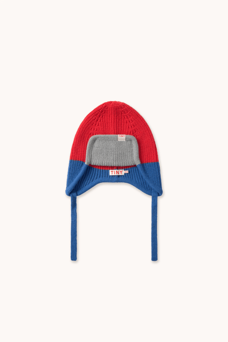 COLOR BLOCK EARFLAP BEANIE - SUMMER RED