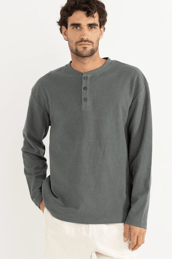 VINTAGE TERRY LS HENLEY - SILVER PINE