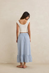 LOLA CHECK TIERED MAXI SKIRT - BLUE