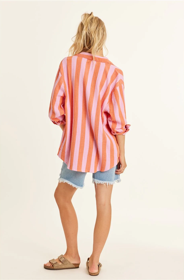 SEYNA LS WOVEN TOP - PEONY