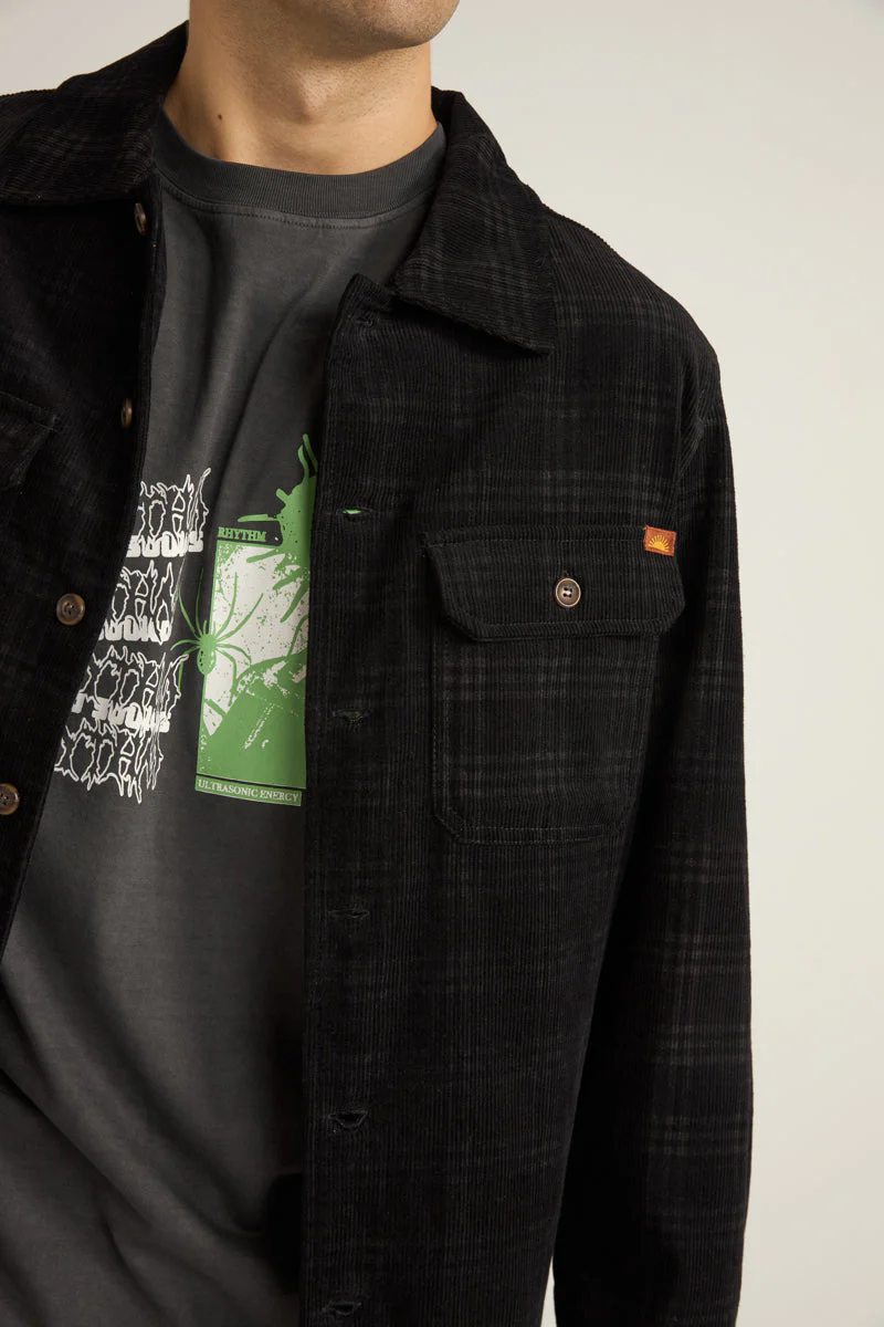 CORD CHECK OVERSHIRT - BLACK