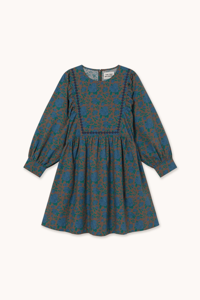 ROSES VOLUMINOUS SLEEVE MINI DRESS - DARK BROWN