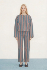 WIDE STRIPES JACKET - MEDIUM WASH DENIM