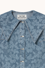 LACE DENIM DRESS - MEDIUM WASH DENIM