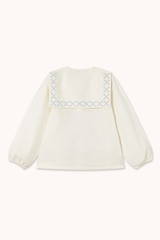 CROSS FLOWER EMBROIDERED BLOUSE - OFFWHITE